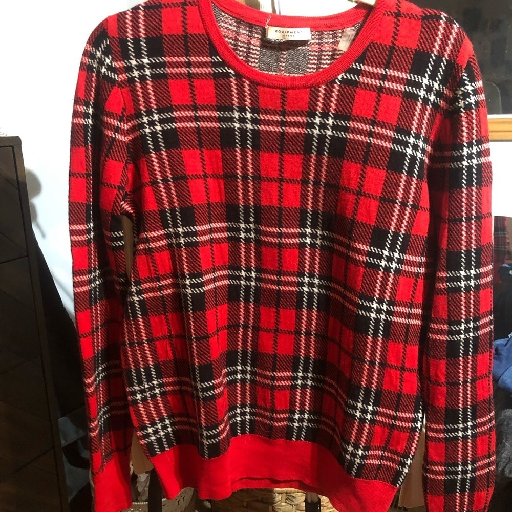 Equipment (brand) Red Plaid Wool Sweater Large